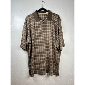 New River Polo Shirt Mens XXL Brown Olive Green Plaid Knit Golf Country Club